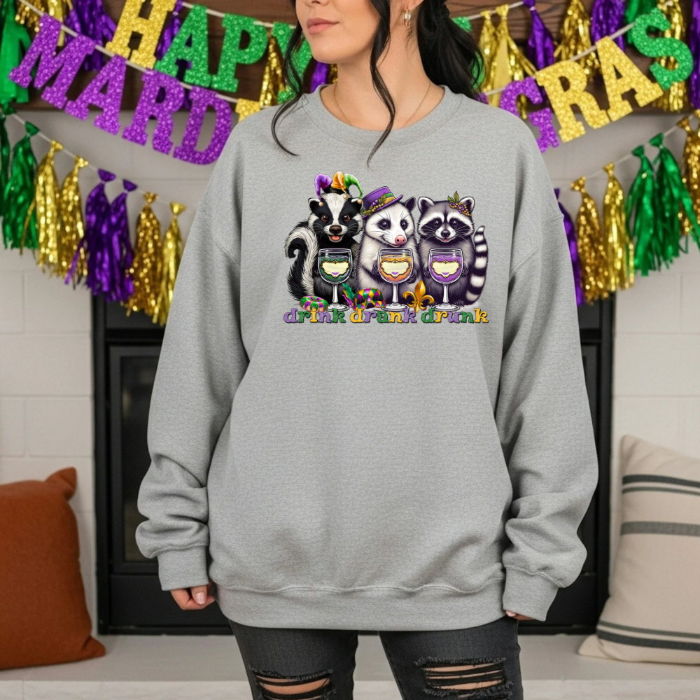 Women’s Mardi Gras Raccoon Sweatshirt | Funny Carnival Crewneck for Women | Festive Southern Gift