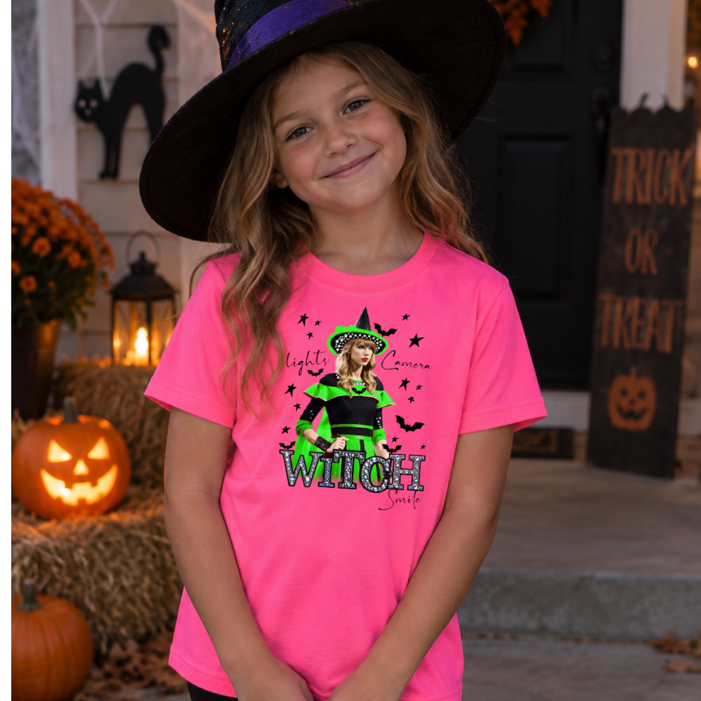 Lights Camera Witch Halloween Shirt for Kids