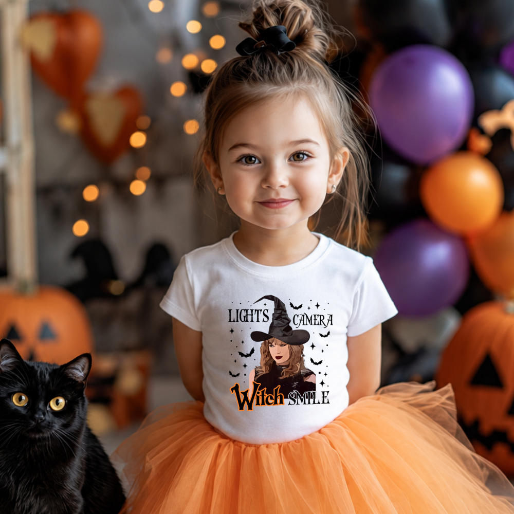 Lights Camera Witch Halloween Shirt for Kids