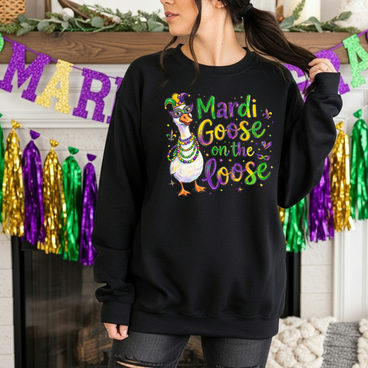 Women’s Funny Mardi Gras Goose Sweatshirt | Carnival Crewneck for Women | Festive Southern Gift