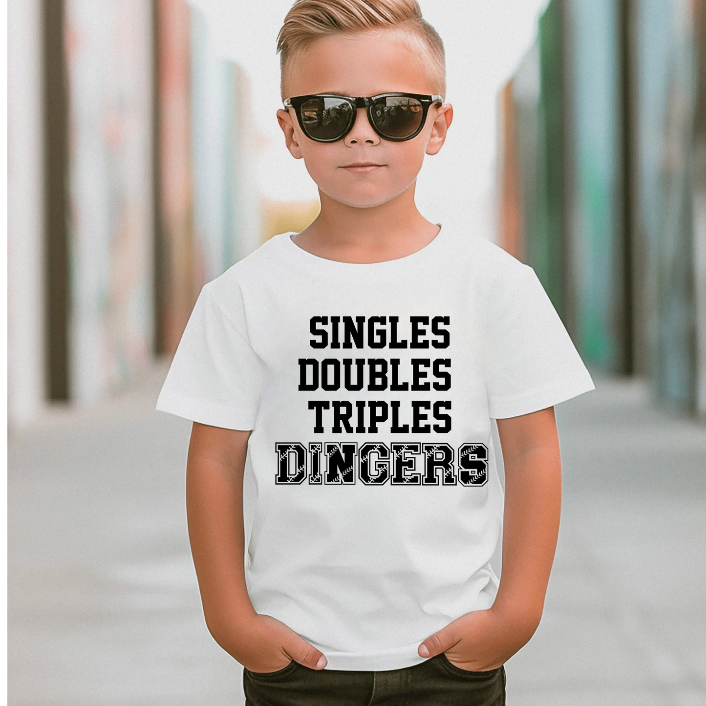 Singles Doubles Triples Dingers Baseball Shirt for Kids