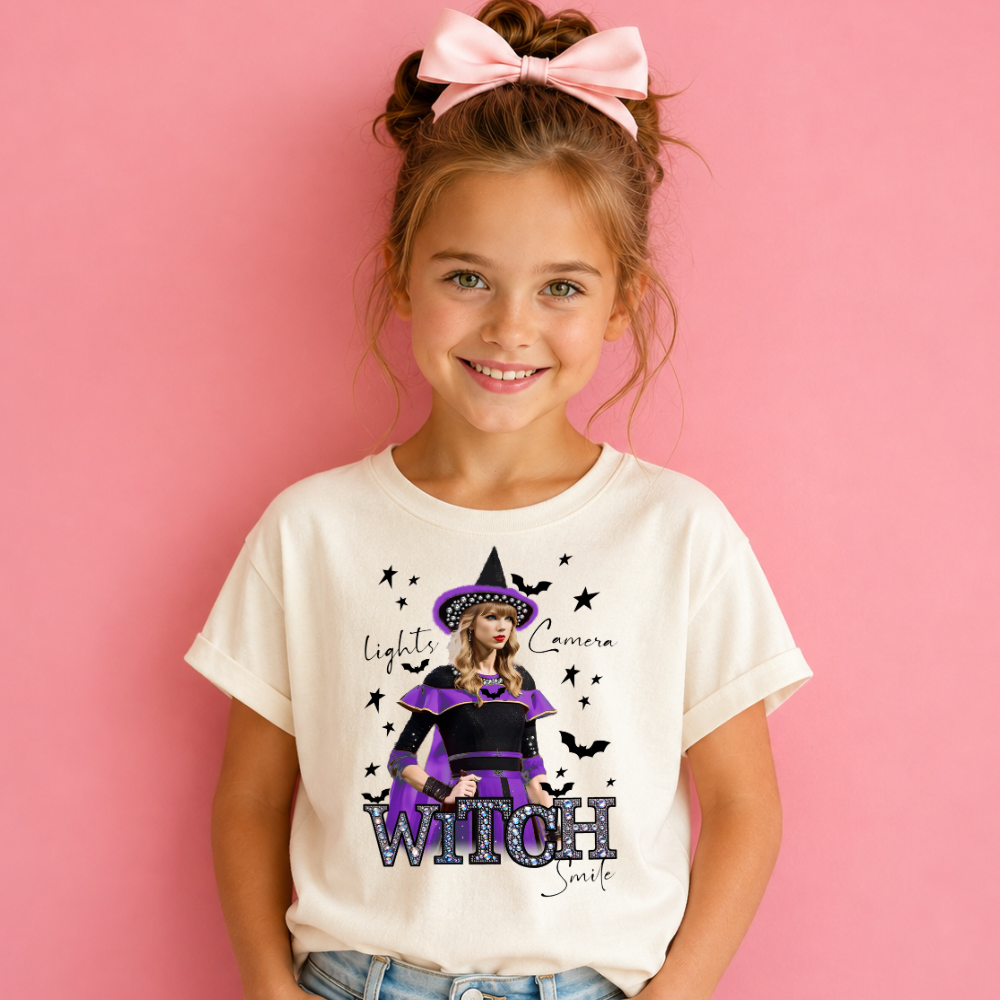 Lights Camera Witch Halloween Shirt for Kids