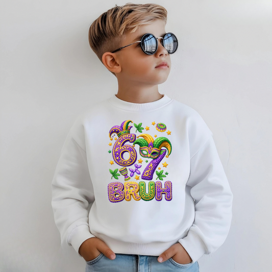 Kids Mardi Gras 67 Sweatshirt | Cute Carnival Crewneck for Boys & Girls | Festive Holiday Outfit Gift