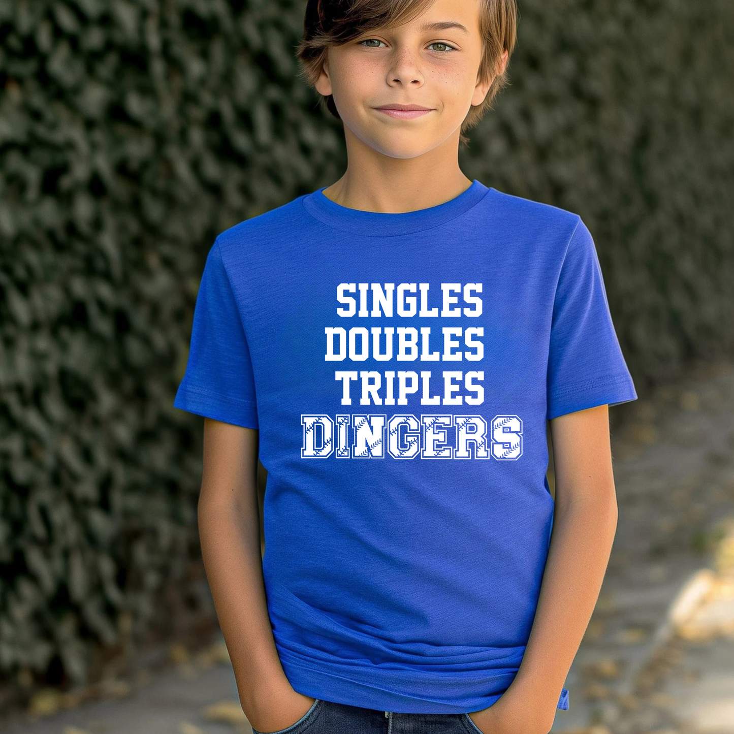 Singles Doubles Triples Dingers Baseball Shirt for Kids
