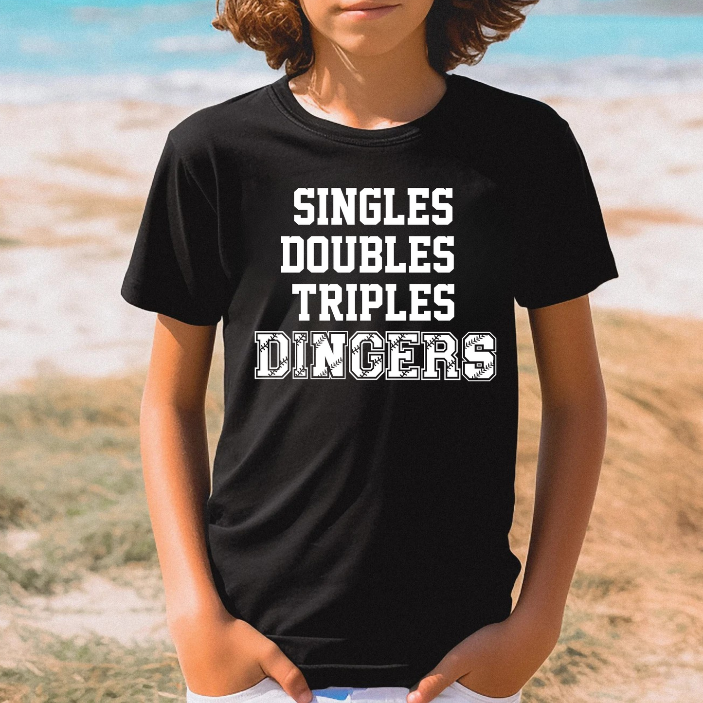 Singles Doubles Triples Dingers Baseball Shirt for Kids