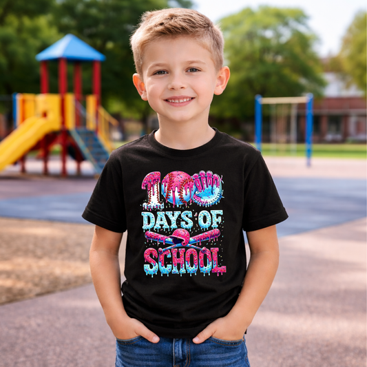 Boys Baseball Drip 100 Days of School Shirt | 100th Day of School Baseball Tee for Kids