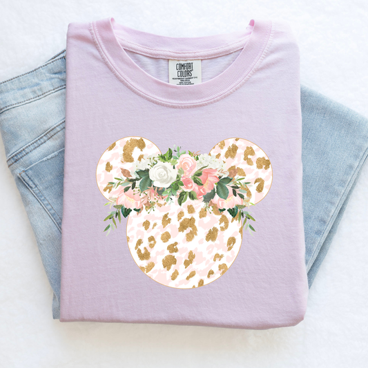 FLORAL LEOPARD MOUSE SHIRT- Comfort Colors