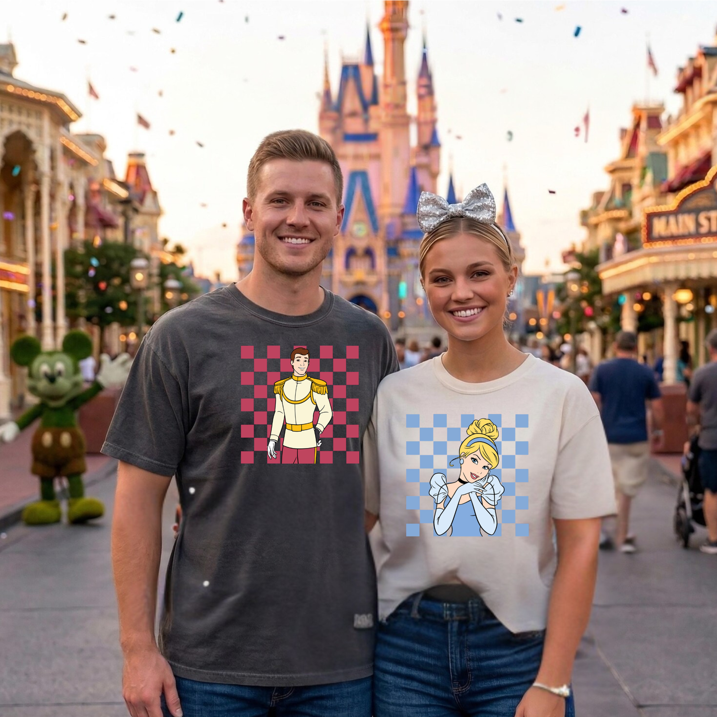 HALLOWEEN PARTY MATCHING COUPLES SHIRTS - CINDERELLA AND PRINCE COMFORT COLORS