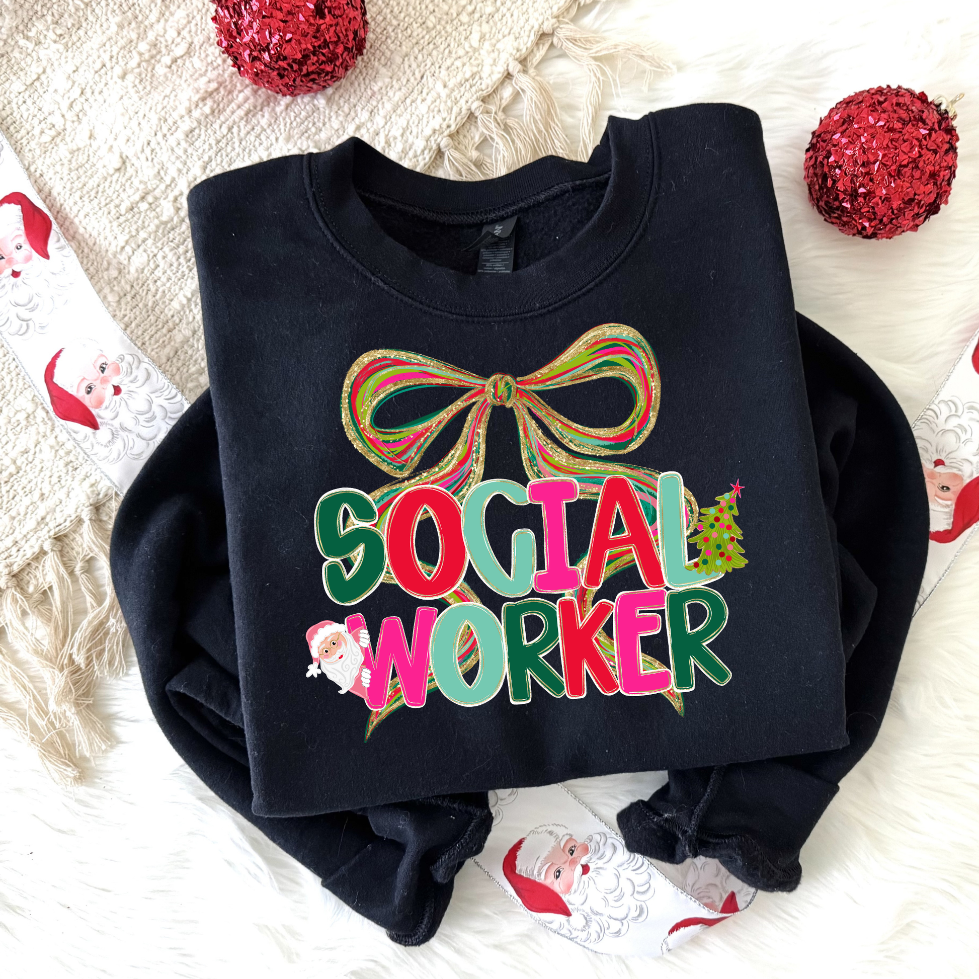 Christmas Social Worker Sweatshirt on Gildan 18000 — cozy unisex holiday crewneck gift for social workers
