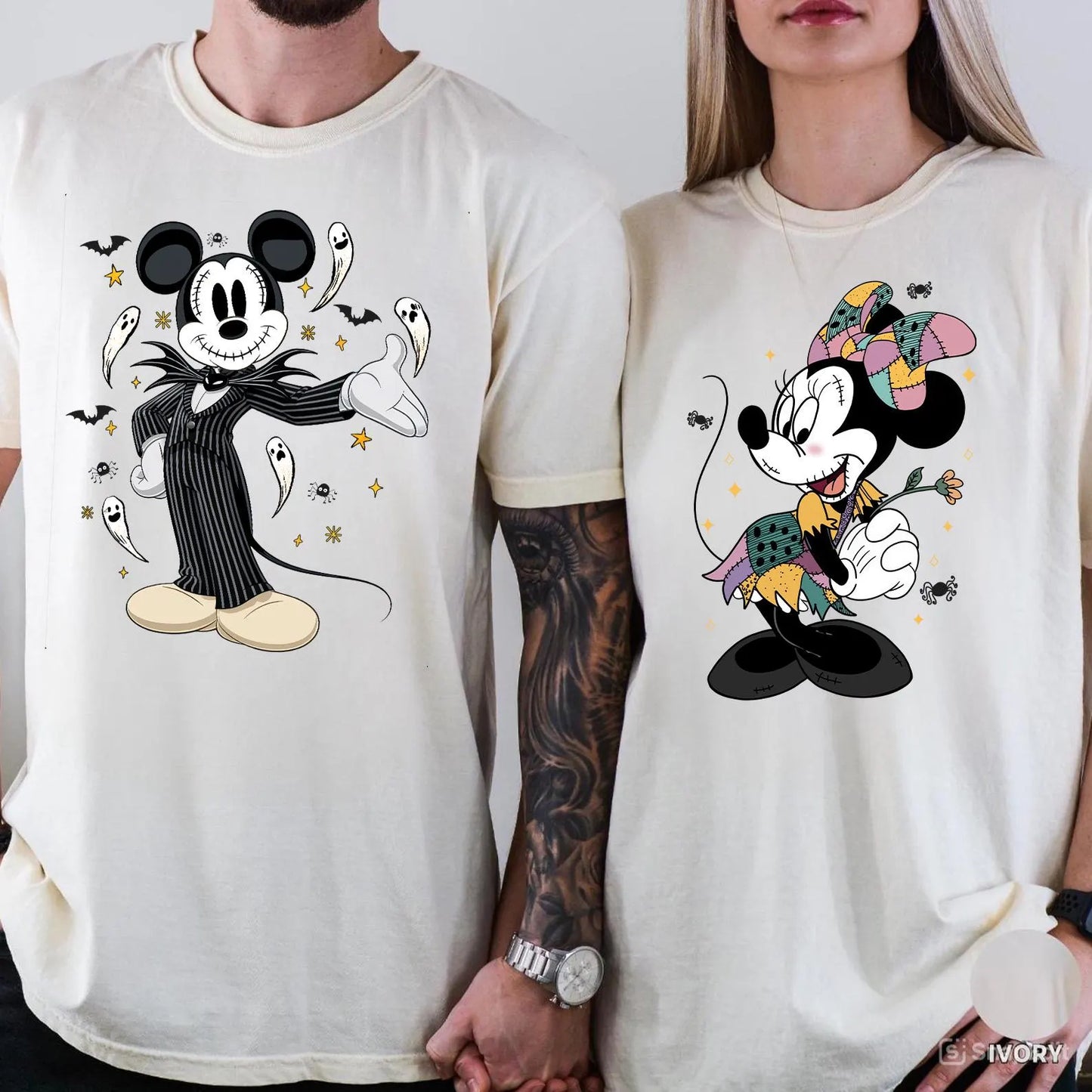 HALLOWEEN PARTY MATCHING COUPLES SHIRTS - JACK SALLY MOUSE COMFORT COLORS