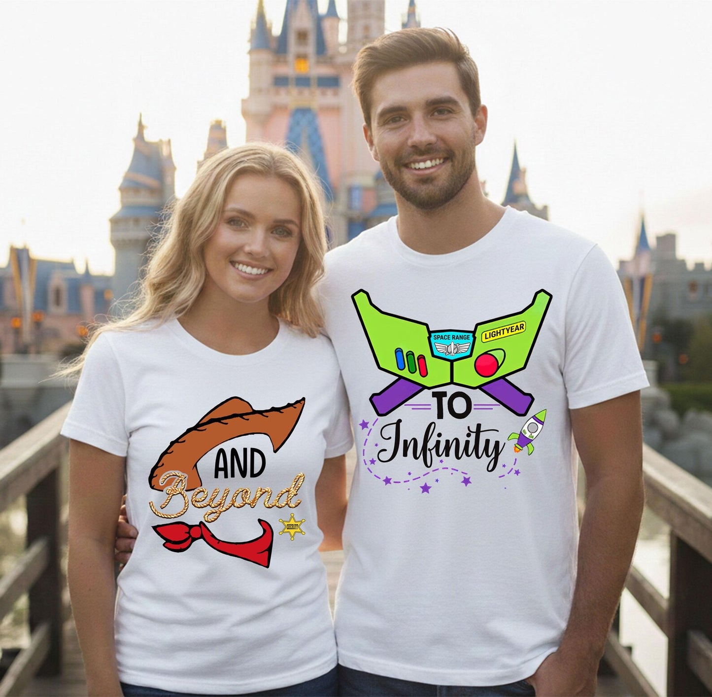 HALLOWEEN PARTY MATCHING COUPLES SHIRTS -INFINITY AND BEYOND COMFORT COLORS