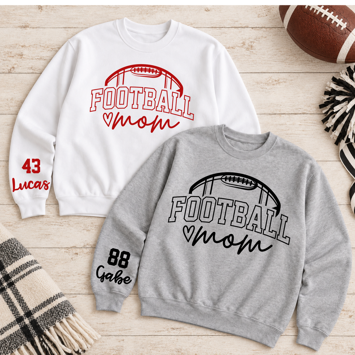 Custom Football Mom Sweatshirt | Personalized Player Name & Number Sleeve Crewneck