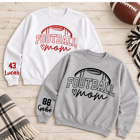 Custom Football Mom Sweatshirt | Personalized Player Name & Number Sleeve Crewneck