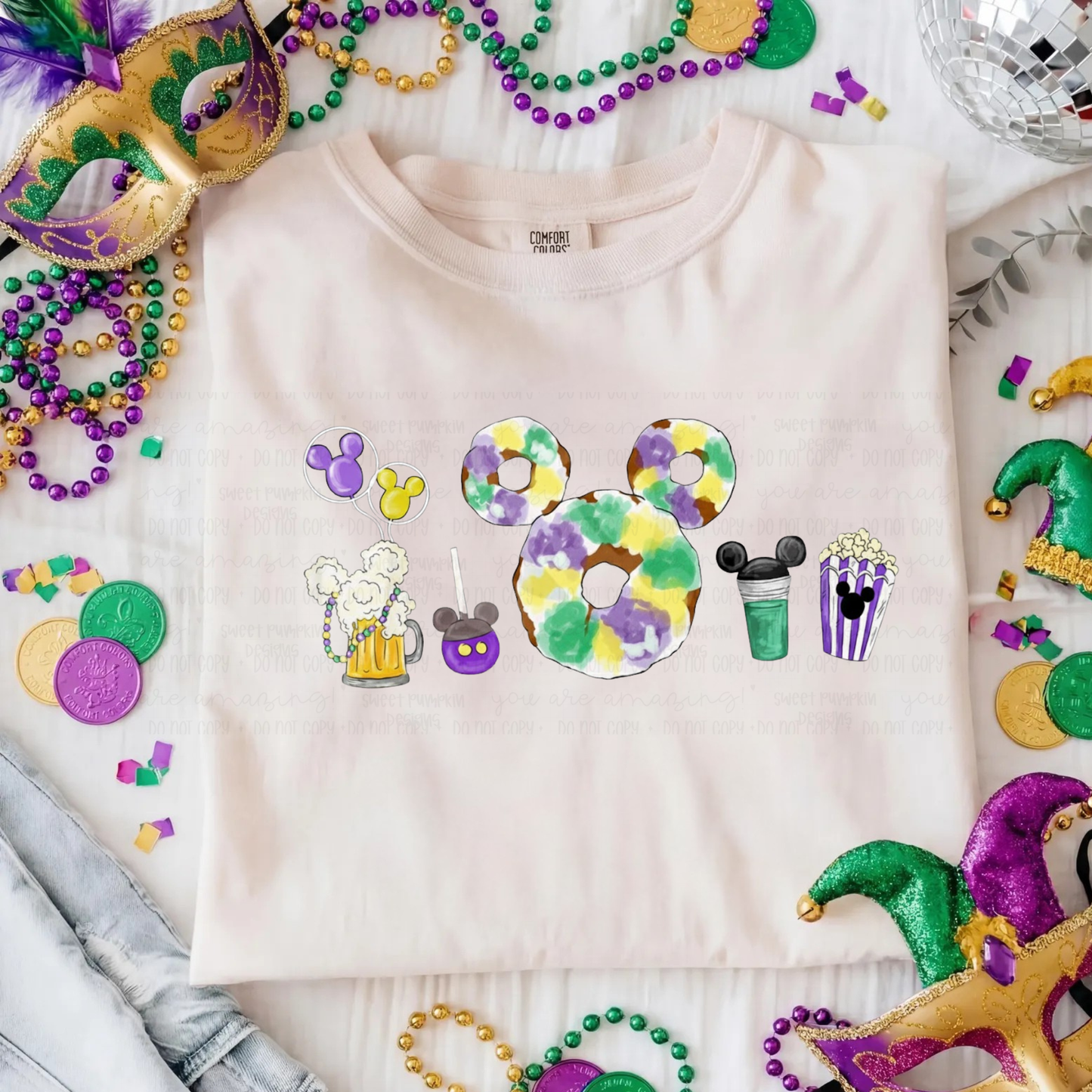 MARDI GRAS MOUSE TREATS SHIRT - Comfort Colors Short & Long Sleeve