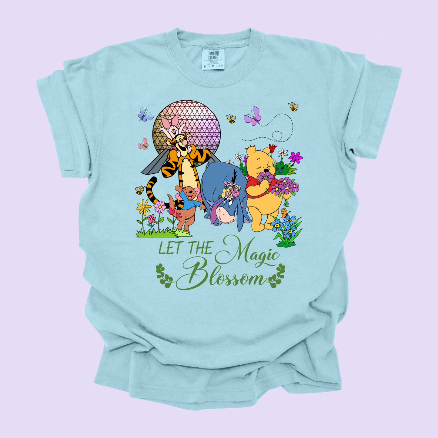 POOH LET THE MAGIC BLOSSOM – Flower & Garden Festival Outfit, Spring Park Day Tee, Comfort Colors Youth & Adult, Gift for Women Moms Girls