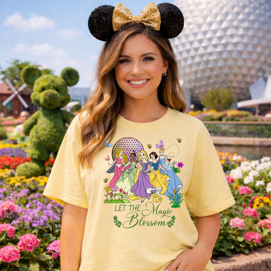PRINCESS LET THE MAGIC BLOSSOM – Flower & Garden Festival Outfit, Spring Park Day Tee, Comfort Colors Youth & Adult, Gift for Women Moms Girls