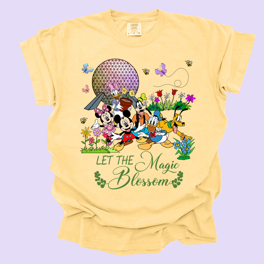 MOUSE GANG LET THE MAGIC BLOSSOM – Flower & Garden Festival Outfit, Spring Park Day Tee, Comfort Colors Youth & Adult, Gift for Women Moms Girls
