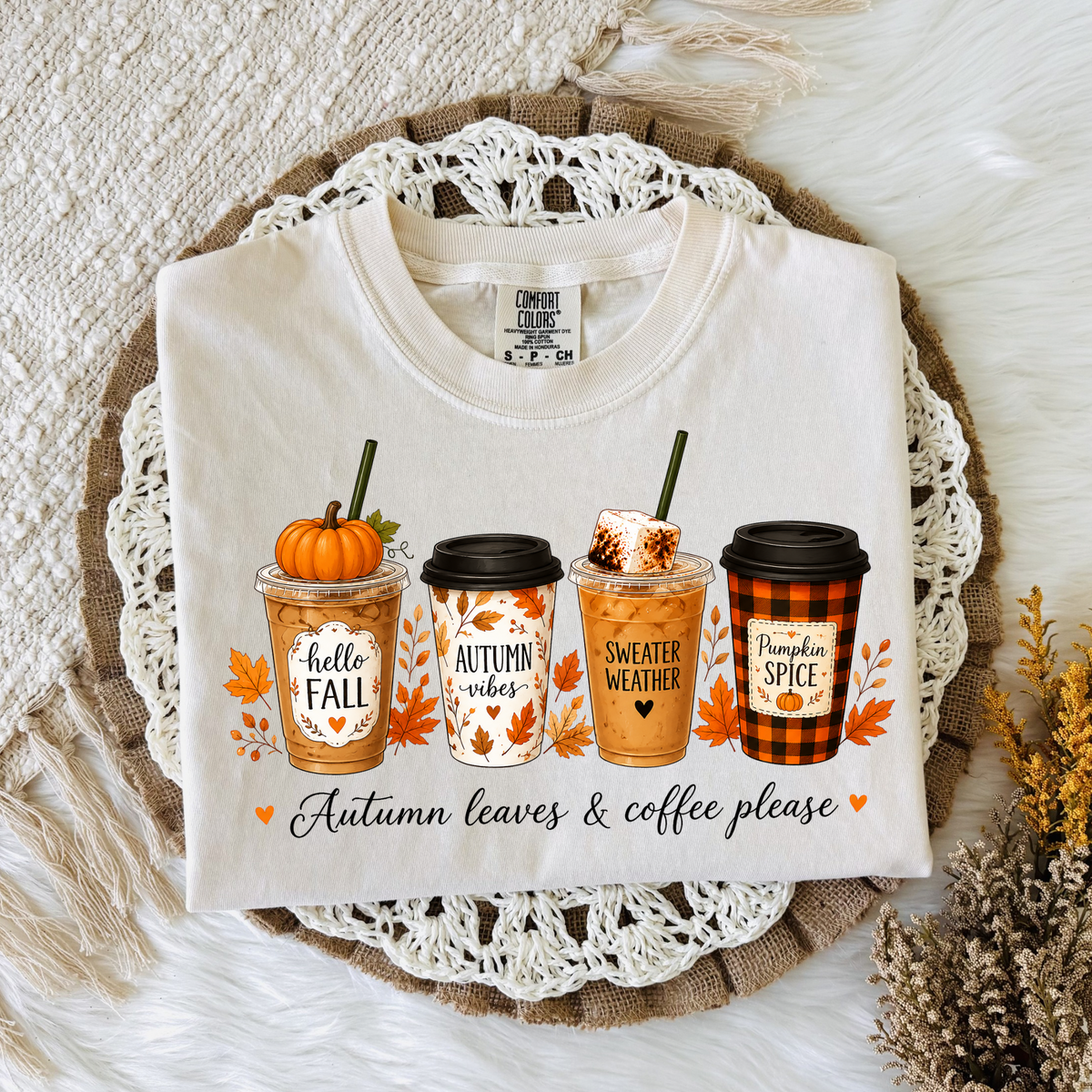 Comfort Colors Autumn Leaves & Coffee Please Long or Short Sleeve | Cute Fall Shirt