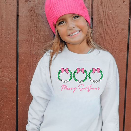 Merry Sw1ftmas Wreath Christmas Crewneck Sweatshirt for Girls