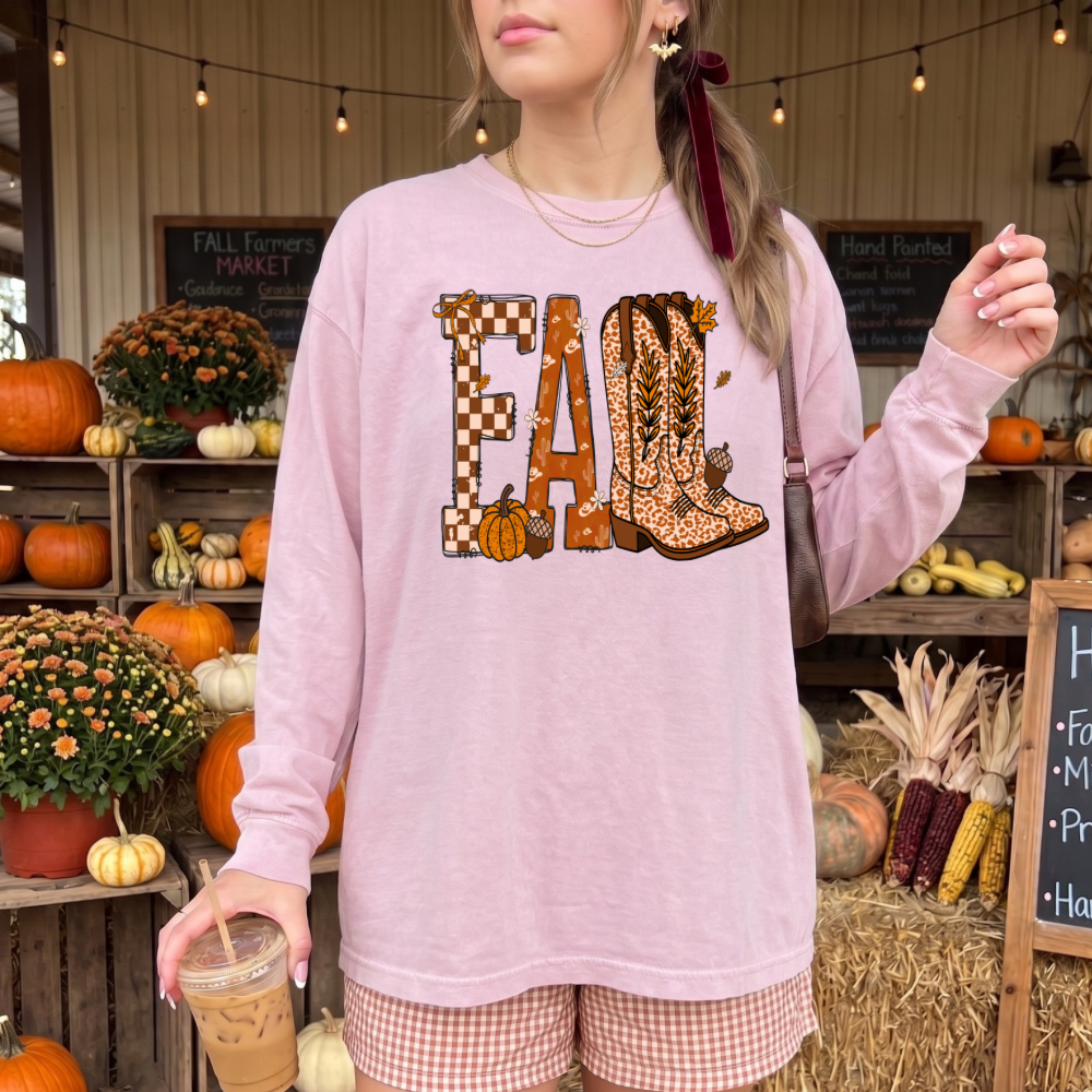 Comfort Colors Fall Cowboy Boots Long or Short Sleeve | Cute Fall Shirt