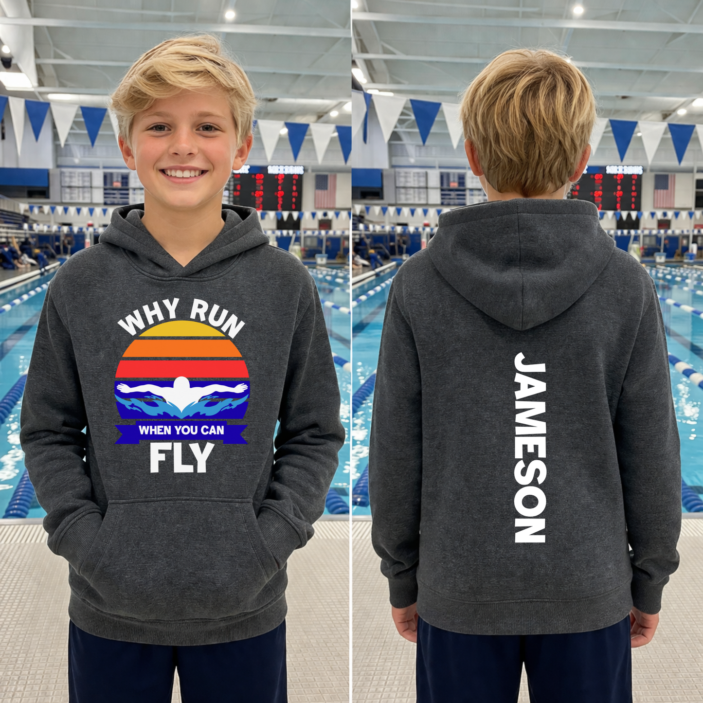 Custom Swim Team Hoodie with Name on Back | Youth & Adult Sizes