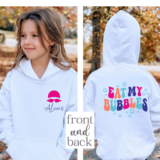 Eat My Bubbles | Custom Swim Team Hoodie with Name | Youth & Adult Sizes