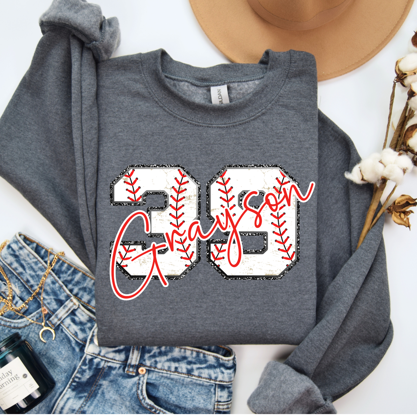 Custom Baseball Mom Sweatshirt with Player Name & Number | Personalized Sports Crewneck Gift for Moms