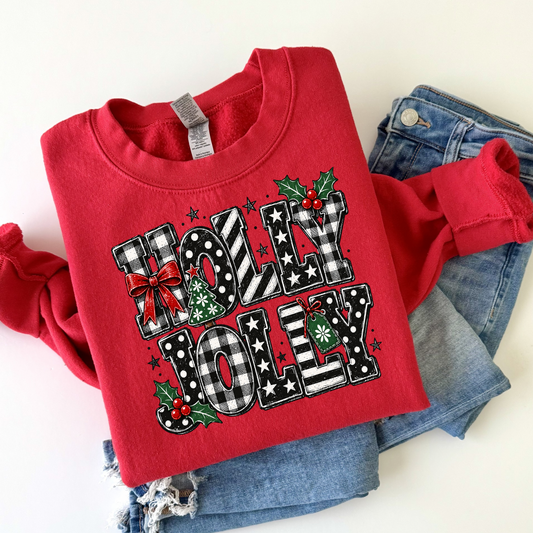 Holly Jolly Christmas Sweatshirt | Polka Dot Retro Christmas Crewneck for Women