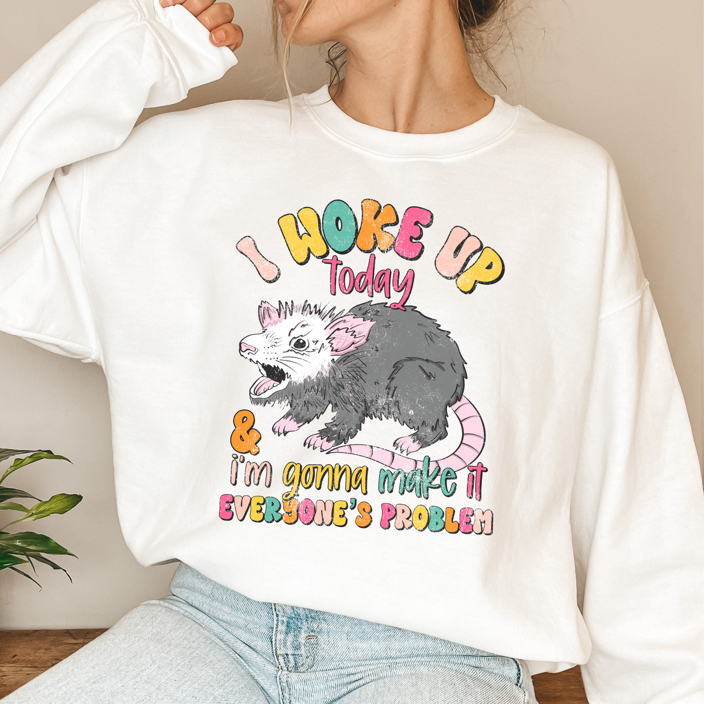 Funny Opossum Sweatshirt for Women | Cute Feral Crewneck | Cozy Gift for Animal Lovers