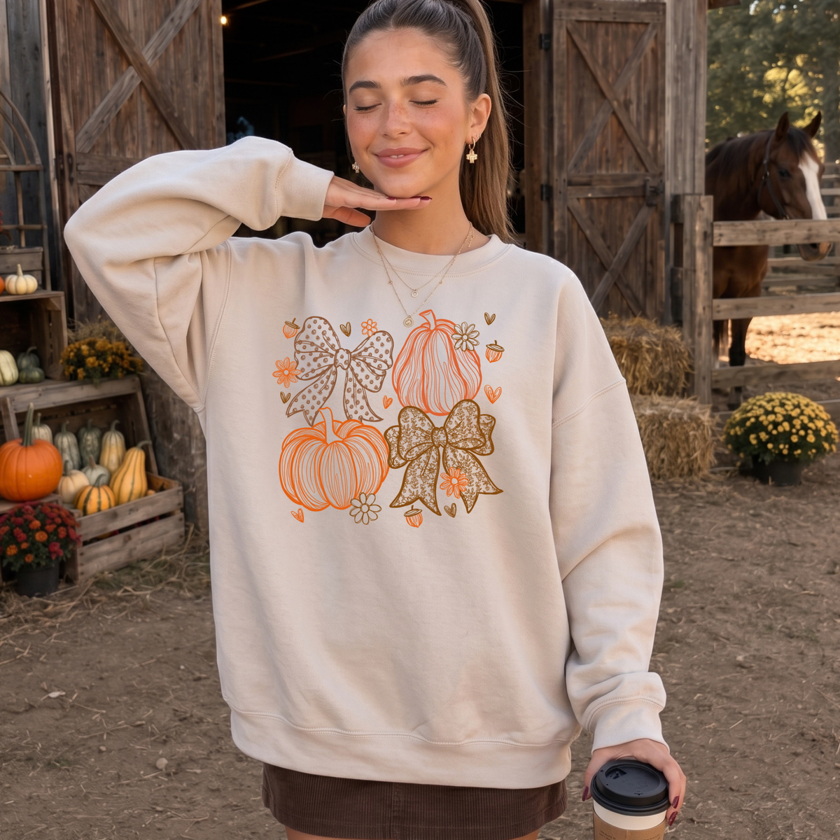 Pumpkins & Bows Sweatshirt | Cute Fall Pumpkin Crewneck