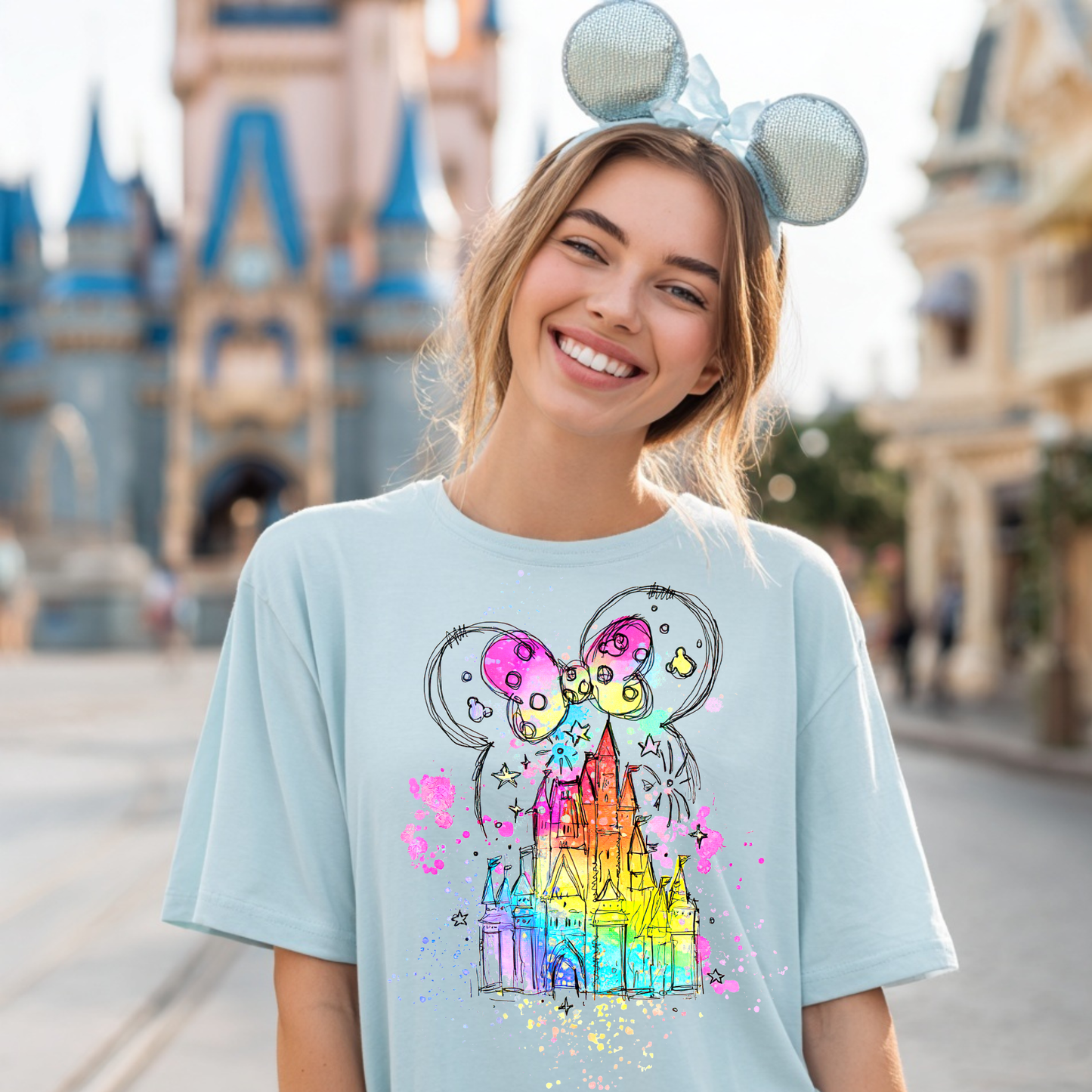 Watercolor Ombré Castle | Cute Theme Park Shirt | Vacation Outfit Tee