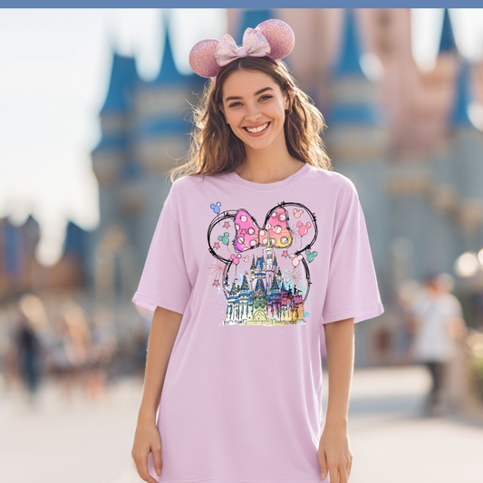 Minnie Watercolor Castle | Cute Theme Park Shirt | Vacation Outfit Tee