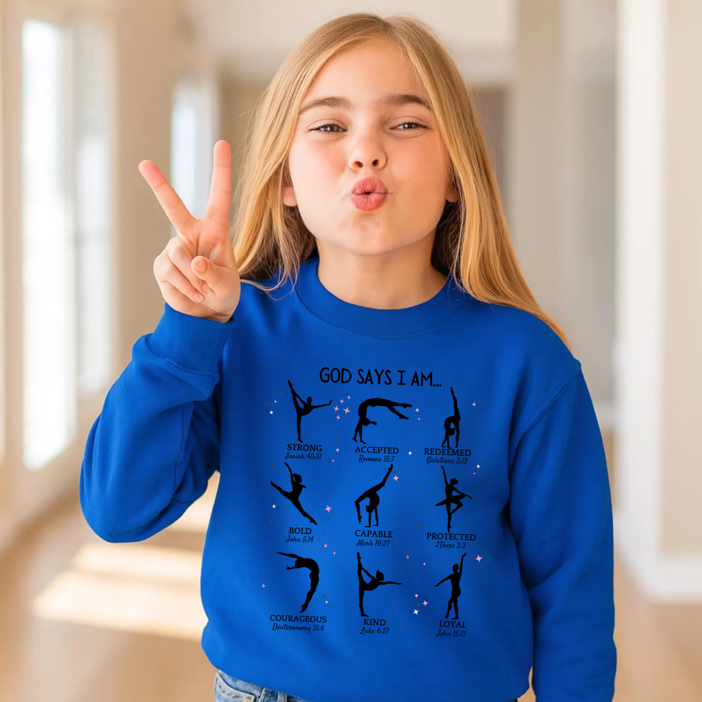 God Says I am Gymnastics Crewneck Sweatshirt for Girls