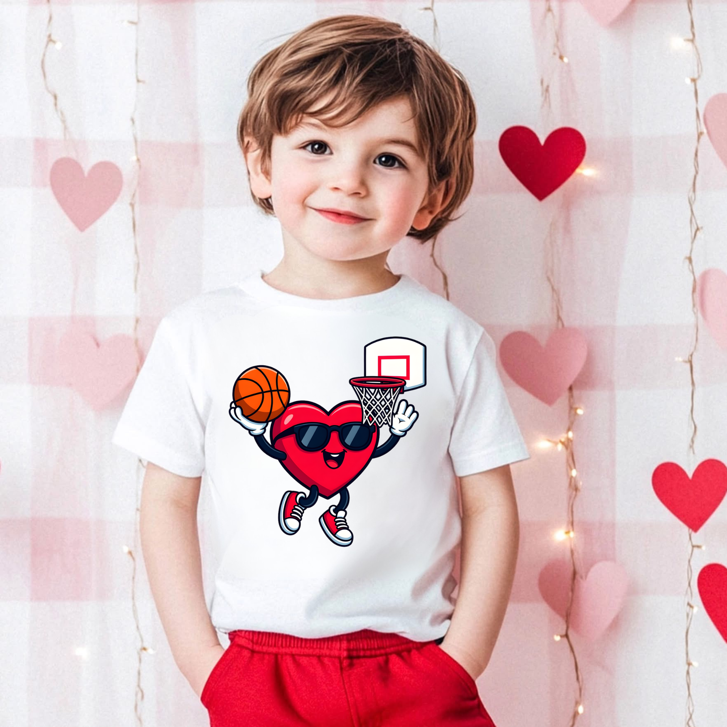 Boys Valentine’s Day Basketball Shirt – Kids Basketball Valentine Tee – Sports Valentine Gift for Boys