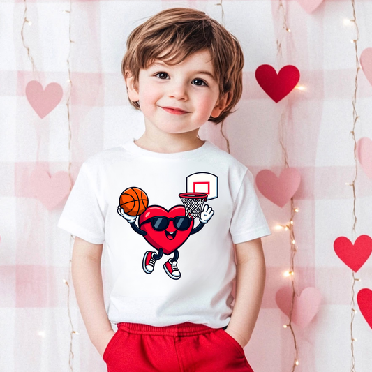 Boys Valentine’s Day Basketball Shirt – Kids Basketball Valentine Tee – Sports Valentine Gift for Boys