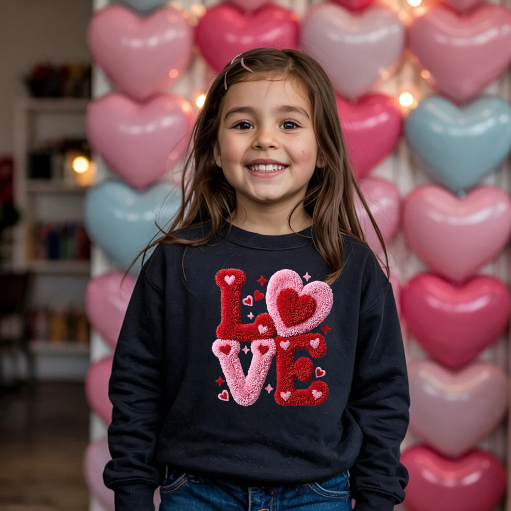 Girls Valentine’s Day Sweatshirt | LOVE Kids Crewneck | Cute Valentine Outfit for Girls | Valentine Gift for Kids