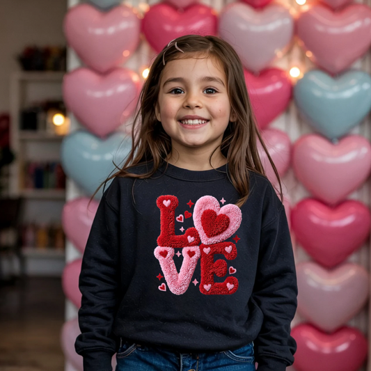 Girls Valentine’s Day Sweatshirt | LOVE Kids Crewneck | Cute Valentine Outfit for Girls | Valentine Gift for Kids
