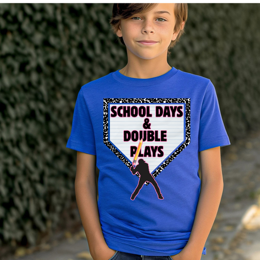 School Days and Double Plays Drip Baseball Shirt for Kids