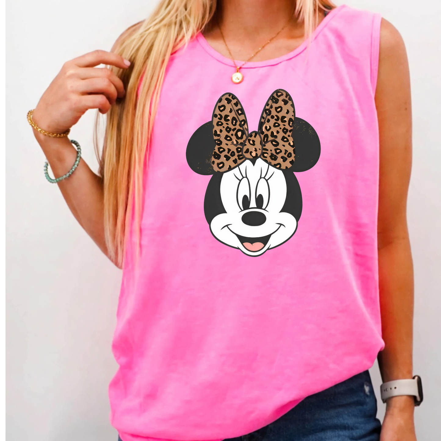 LEOPARD BOW MOUSE TANK OR TEE - COMFORT COLORS - MAGICAL PARK DAY VACATION TOP