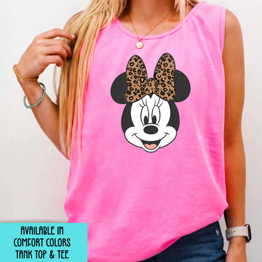 LEOPARD BOW MOUSE TANK OR TEE - COMFORT COLORS - MAGICAL PARK DAY VACATION TOP