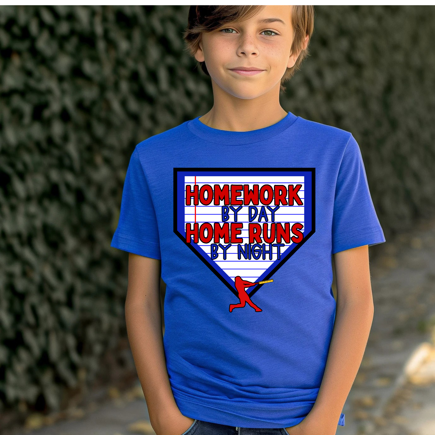 Homework by Day Home Runs By Night Drip Baseball Shirt for Kids
