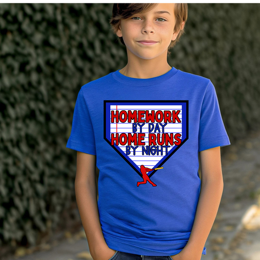 Homework by Day Home Runs By Night Drip Baseball Shirt for Kids