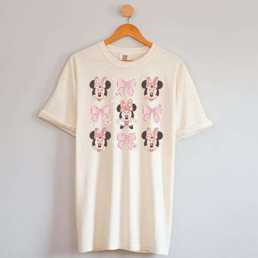PINK COQUETTE BOW MOUSE SHIRT - COMFORT COLORS TEE - VACATION PARK DAY TSHIRT