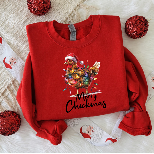 Merry Chickmas Sweatshirt | Funny Christmas Chicken Crewneck | Farmhouse Holiday Shirt | Gildan 18000