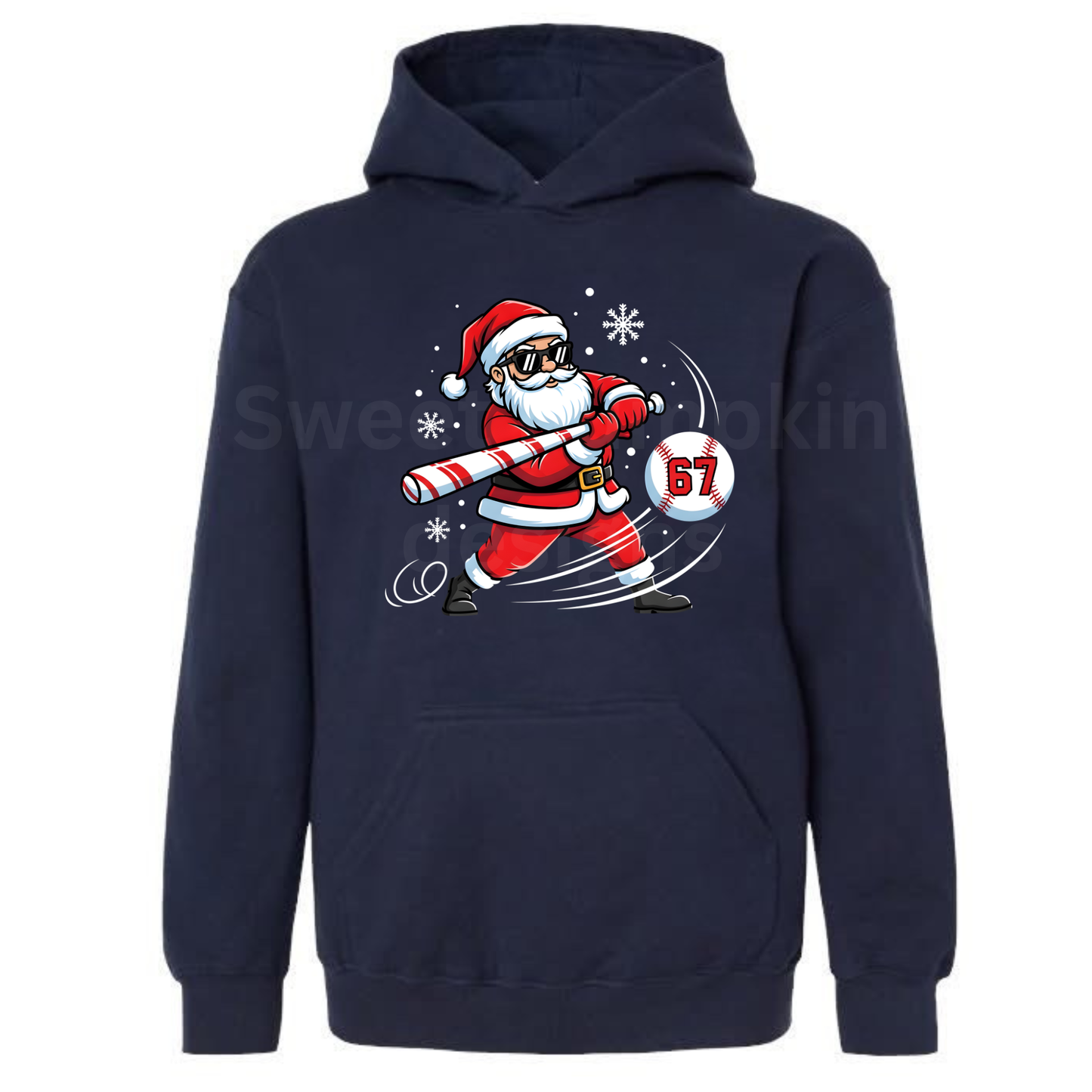 Santa Baseball Hoodie with viral 6–7 design, Christmas sports hoodie