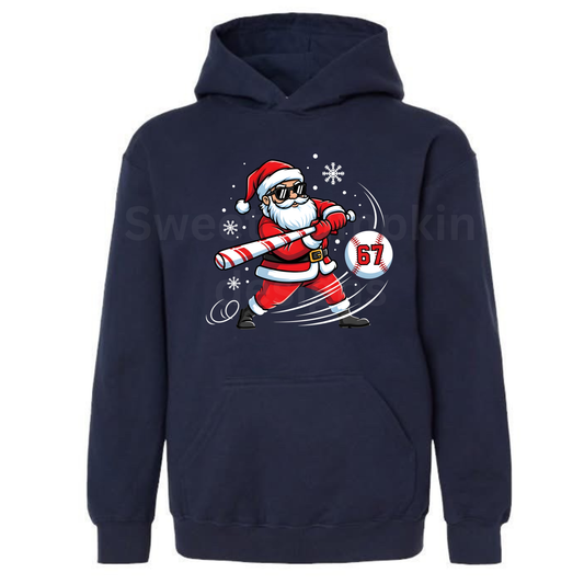 Santa Baseball Hoodie with viral 6–7 design, Christmas sports hoodie