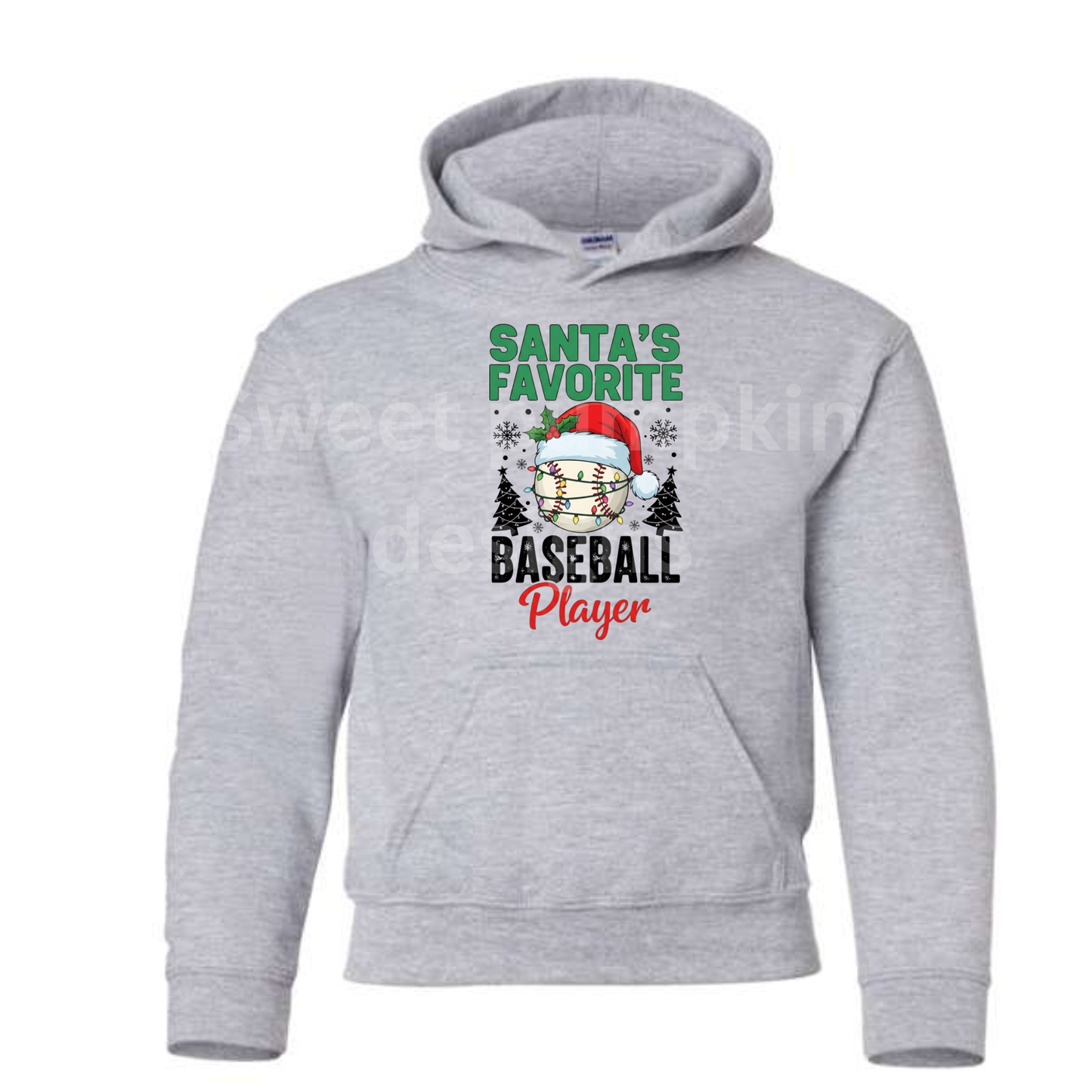 Santa’s Favorite Baseball Player Hoodie | Christmas Baseball Hoodie for Kids & Adults | Youth & Adult Gildan Hoodie | Team Christmas Gift