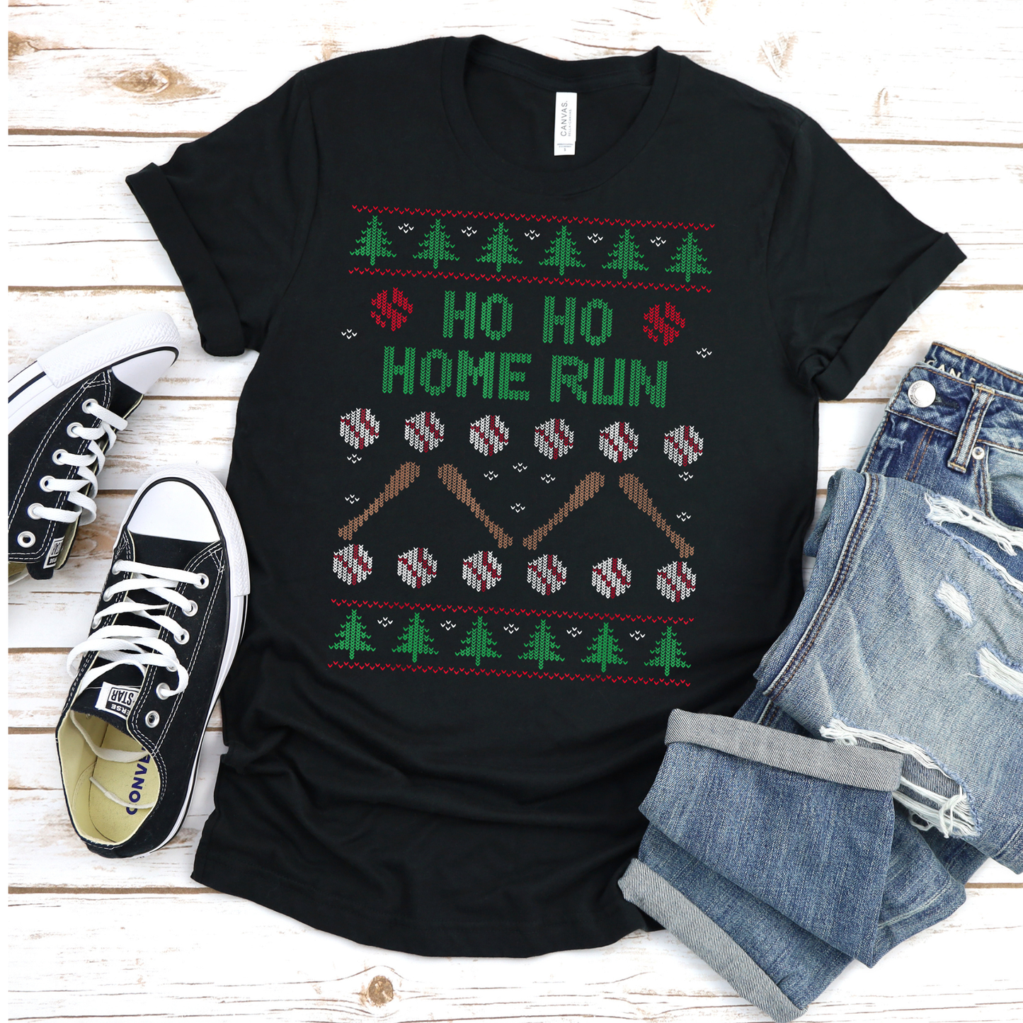 Kids Christmas Baseball Shirt |  Ho Ho Ho Home Run” Tee | Funny Tacky Christmas Baseball Shirt