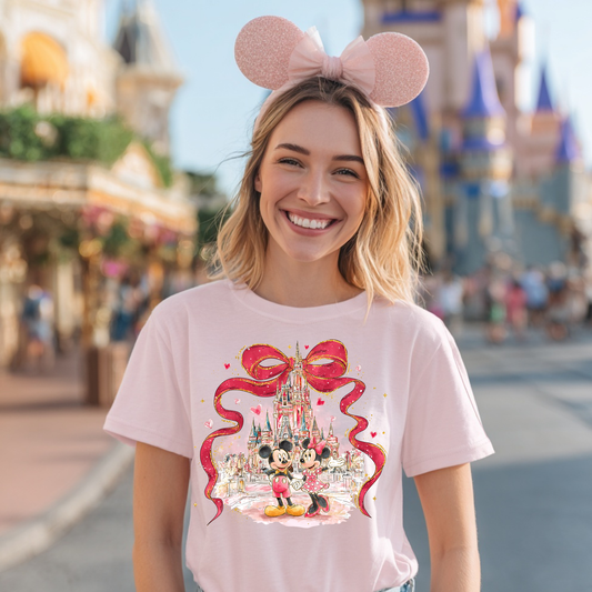 VALENTINE MOUSE COUPLE WITH BOW  | Cute Theme Park Shirt | Vacation Outfit Tee