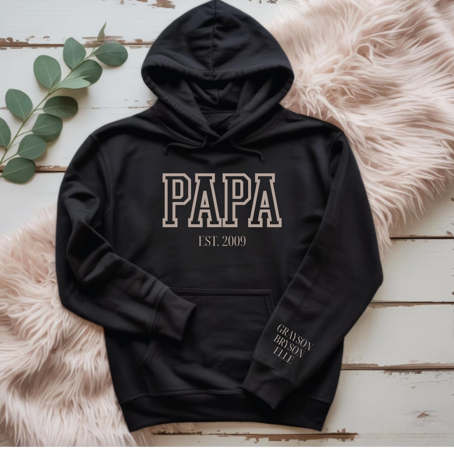 Custom Dad Grandpa Uncle Hoodie with Kids Names on Sleeve, Personalized Family Hoodie Gift, Est Year Pullover, Father’s Day Birthday Christmas Gift